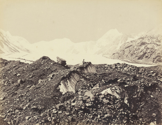 Head of the great Tasman Glacier, with Hochstetter Dome and Mount Darwin, Mount Cook district